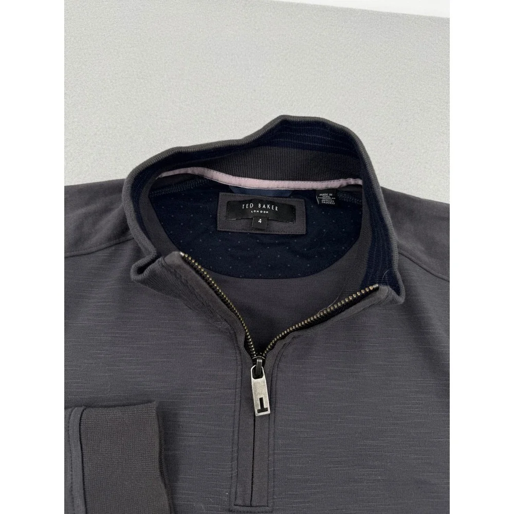 Ted Baker London Mens Size 4 (M) Charcoal Gray Quarter Zip Pullover Slub Sweater